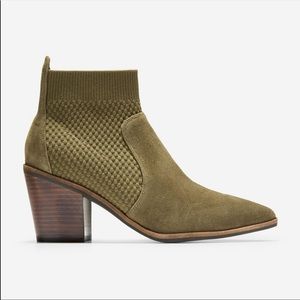 Cole Haan Maggie Water Resistant Suede Leather and Fabric Sock Ankle Bootie